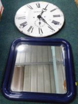 A New Gate wall clock, and a blue plastic framed rectangular wall mirror. (2)