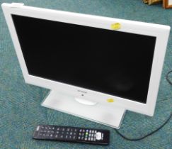 A Linsar 19" white framed television, with remote.