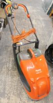 A Flymo Glider 350 electric lawnmower.