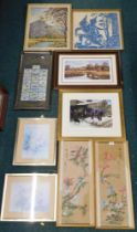 Various pictures and prints, comprising Oriental flowers, cigarette cards, Eastern rubbings, after D