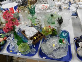 Decorative glassware, comprising handkerchief, vases, flared rim vases, sundae dishes, centre bowls,