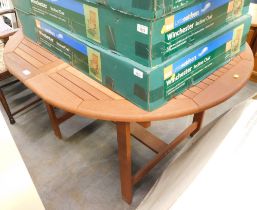 A Winchester B&Q garden table and green parasol. (2)
