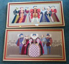 Two embroidered panels, comprising Henry VII and his six wives, 65cm x 30cm, and Queen Victoria and
