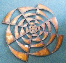 A metal wall art panel, spun design, 75cm diameter.