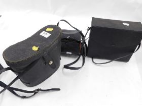 Camera and optics equipment, comprising Patterscope 10x50 binoculars, Mark Scheffel 20x50 binoculars