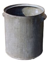 A galvanized bin, moulded outer rim and two handles, 51cm high.