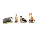 Animal figure groups, comprising an Arista designs otter, 10cm high, a Border Fine Arts fox on rock,