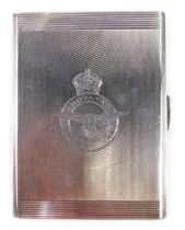 A George VI silver cigarette case, with engine engraved central RAF motif, inscribe PER ARDVA AD AST