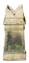 A reconstituted stone chimney pot, with crenilated top, panelled base, 78cm high, 31cm wide, and 31c