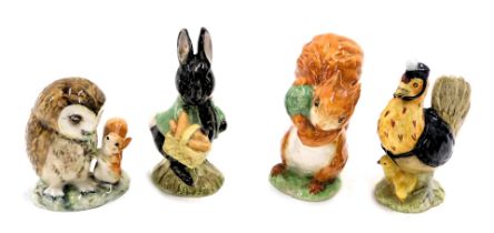 Four Beswick Beatrix Potter figures, comprising Sally Henny Penny, Little Black Rabbit, Old Mr Brown