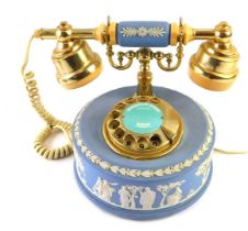 A Wedgwood Jasperware Astral telephone, dial telephone with gilt metal mounts, 20cm high