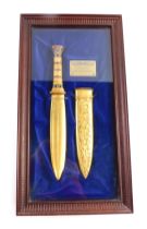 A Franklin Mint presentation replica gold dagger of King Tutankhamun, enamel decorated with gold col
