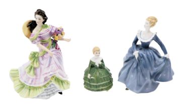 Three Royal Doulton ladies, comprising a large Fragrance HN2234, 20cm high, Summer Time HN3478, 23cm