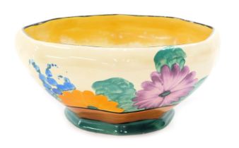 A Clarice Cliff Bizarre Gayday pattern octagonal bowl, stamp to underside, 8cm high.