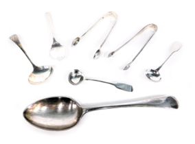 A group of silver and other cutlery, comprising a pair of Victorian silver toddy ladles bearing the