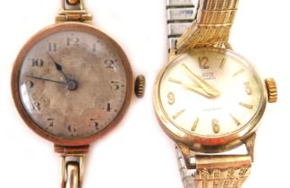 Two wristwatches, comprising a 9ct gold 1920s wristwatch, on expanding strap, 20g all in, and an Uno