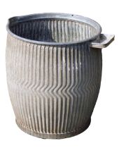 A galvanized tub, striped design with soap dish, 55cm high.