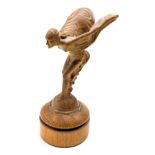 A carved oak Spirit of Ecstacy figure, by The Woodpecker Man, 27cm high.