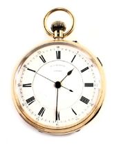 An Edward VII 18ct gold pocket watch, with a white enamel Roman numeric dial, maker MJ Russell of Lo