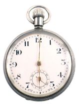 An Edward VII silver pocket watch, white enamel numeric dial with gold hands and seconds dial, in en