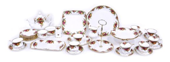 A Royal Albert Old Country Roses pattern part tea and dinner service, to include cake stand, sandwic