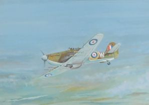 Kenneth Cooper (20thC). Spitfire, watercolour, attributed verso, 26cm x 37cm. Gallery label verso.