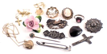 A group of assorted costume jewellery, comprising Victorian silver Mizpah brooch, 4cm wide, a circul