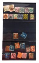 Philately. Three sheets of postally worn stamps, to include penny reds, blue twopences, Queen Victor