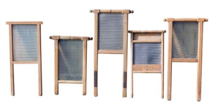 Five pine framed and glassed wash boards.