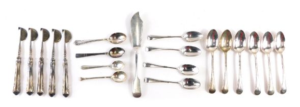 A collection of silver cutlery, comprising a set of six Victorian silver bead topped teaspoons, each