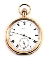 A Waltham gold plated pocket watch, with white enamel Roman numeric dial, blue hands and seconds dia