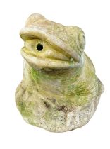 A reconstituted stone frog water feature, on circular foot, 42cm high.