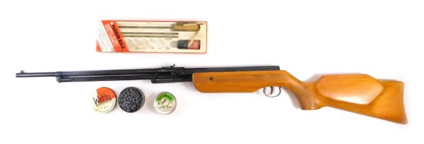 An air rifle, .22 calibre, stamped foreign and numbered 44525, with beech wood stock, 112.5cm long,