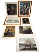 Seven prints, comprising after Abboud, Three Zebras, 78cm x 60cm, after Herb Lucas, Awaiting Spring,