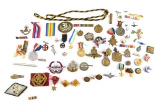 Medals, bars and badges, comprising WWI 14-15 star inscribed PTE H Davison RAMC 593, Defence Medal f