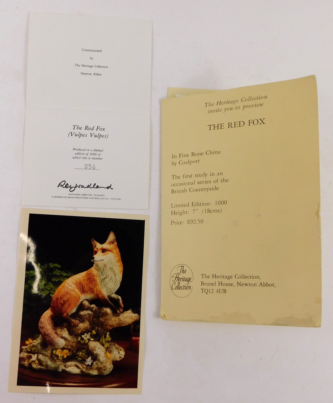 A Coalport limited edition porcelain figure of The Red Fox, number 56/1000 with stand and paperwork. - Image 3 of 3