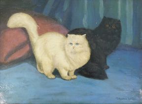 Adrienne Lester (19thC/20thC). Two cats, oil on canvas, signed, 35cm x 49cm.