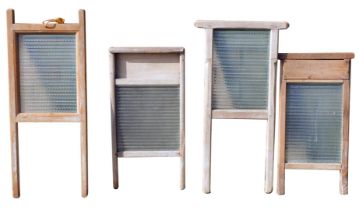 Four pine framed and glassed wash boards.