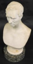 A 19thC Copeland Parian bust, of George Stephenson on a circular socle, 19cm high, mounted onto a la