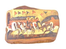 20thC Russian School. Foot soldiers and figures on horseback, oil on wooden panel, approx 36cm x 27c