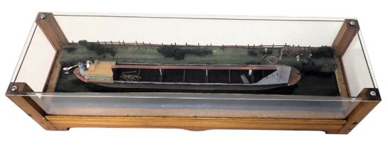 A scale model of a canal boat or barge, The Enid, owned by a William R Fox of Nuneaton, polychrome d