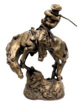After Sever. The Rattler, bronzed resin sculpture of a cowboy on horseback, 53cm high, in fitted cas