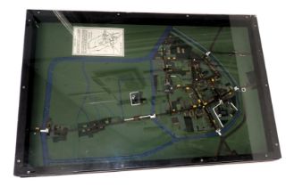 A scale model of Medieval Doncaster, showing buildings and surrounding fields, waterways, etc., in p