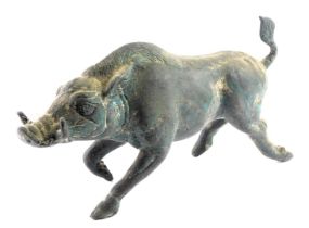 A patinated bronzed figure of a wart hog, 25cm diameter.