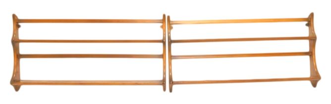 A pair of Ercol elm plate racks, each with two graduated tiers, 50cm high, 96cm wide.