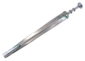A continental sword, with ring turned handle, 55cm long, and a Trench Art paper knife, with a handle