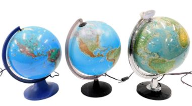 Three modern tabletop globes, each with cable. (AF, 3) Buyer Note: WARNING! This lot contains untest