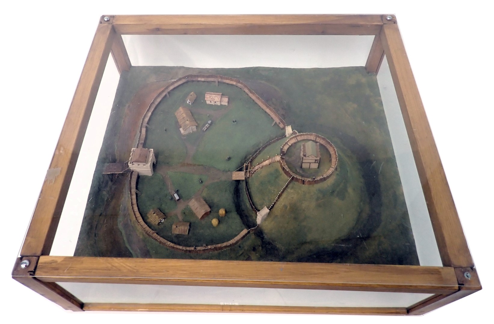 A diorama model of Tickhill Castle, showing the wooden fortification and some surrounding landscape
