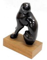 After Vladimir Goudjabidze. Panther, bronzed resin replica, on wooden plinth, 23cm high.