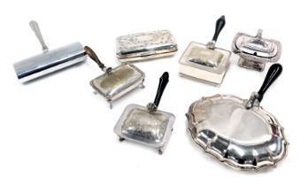 Silver plated wares, comprising cigarette case, table warmers, condiment and spoon, etc. (1 tray)